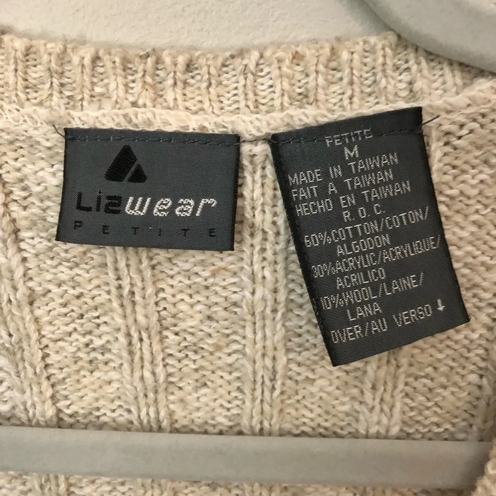 Vintage LizWear Sweater Vest Cardigan Zip Crop Oatmeal Cotton Blend Medium Y2K - Picture 2 of 6